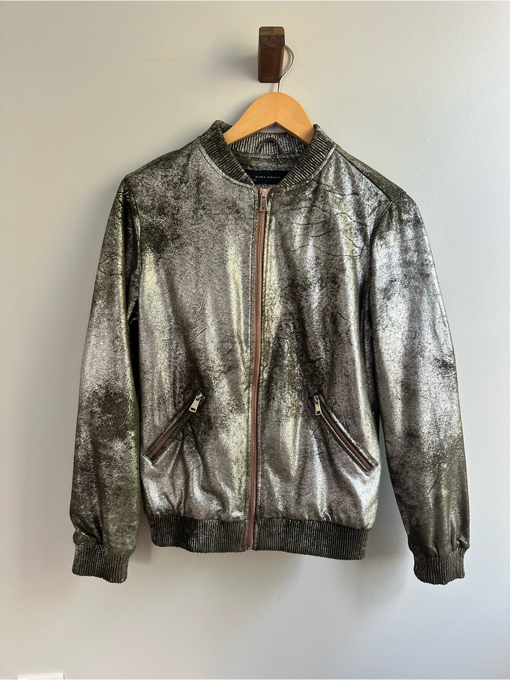 Zara Metallic Silver Bomber Jacket - Women's
